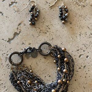 Talbots Bracelet and earrings set, gold/silver/black